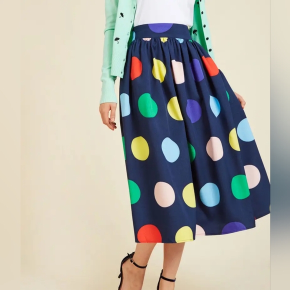 Frockshop Dresses & Skirts - FrockShop A-Line Midi Skirt With Bright Polka Dots NWOT L